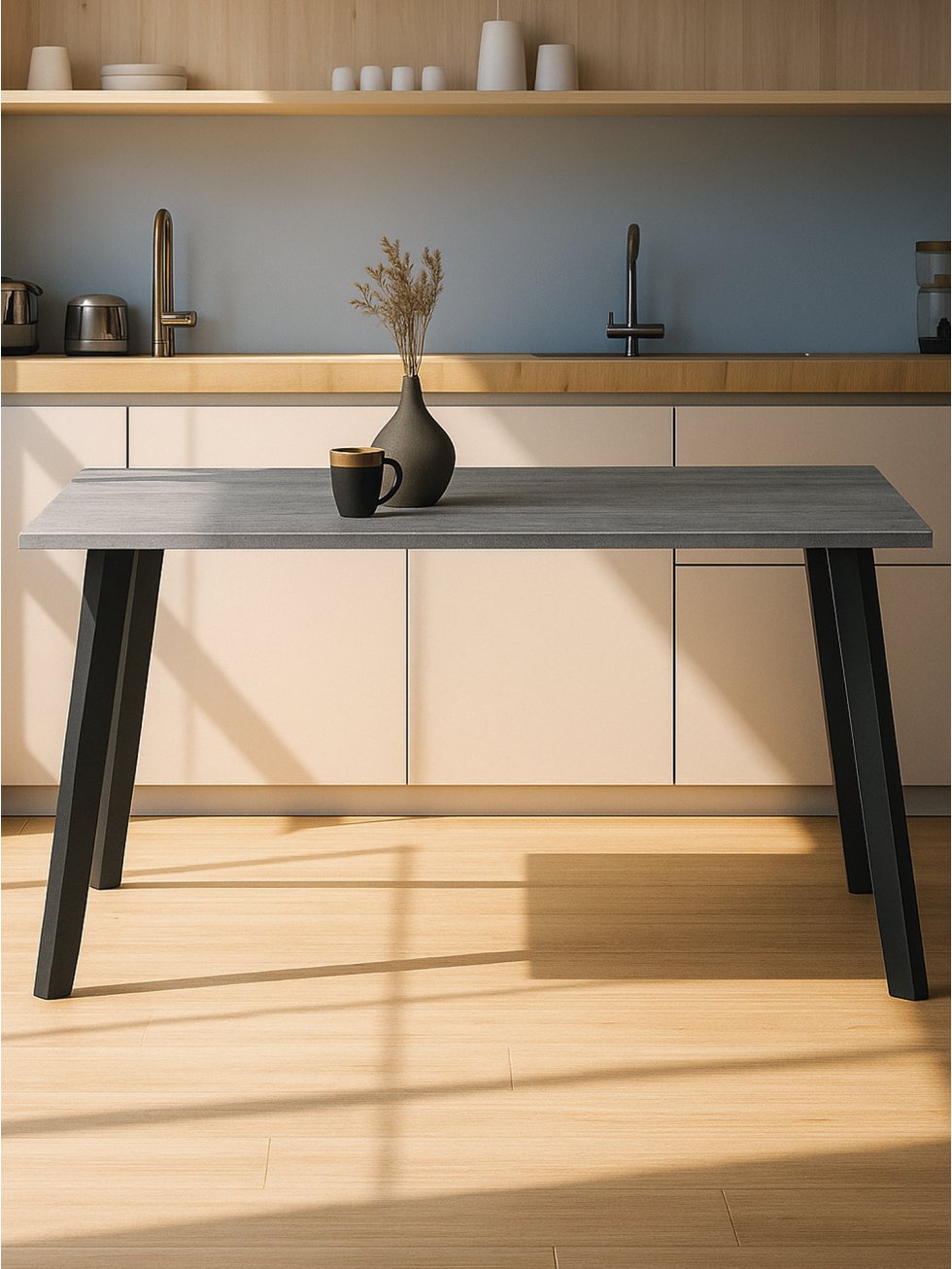 Деревянный стол Тринити Лофт 140х80 бетон светлый / черный матовый