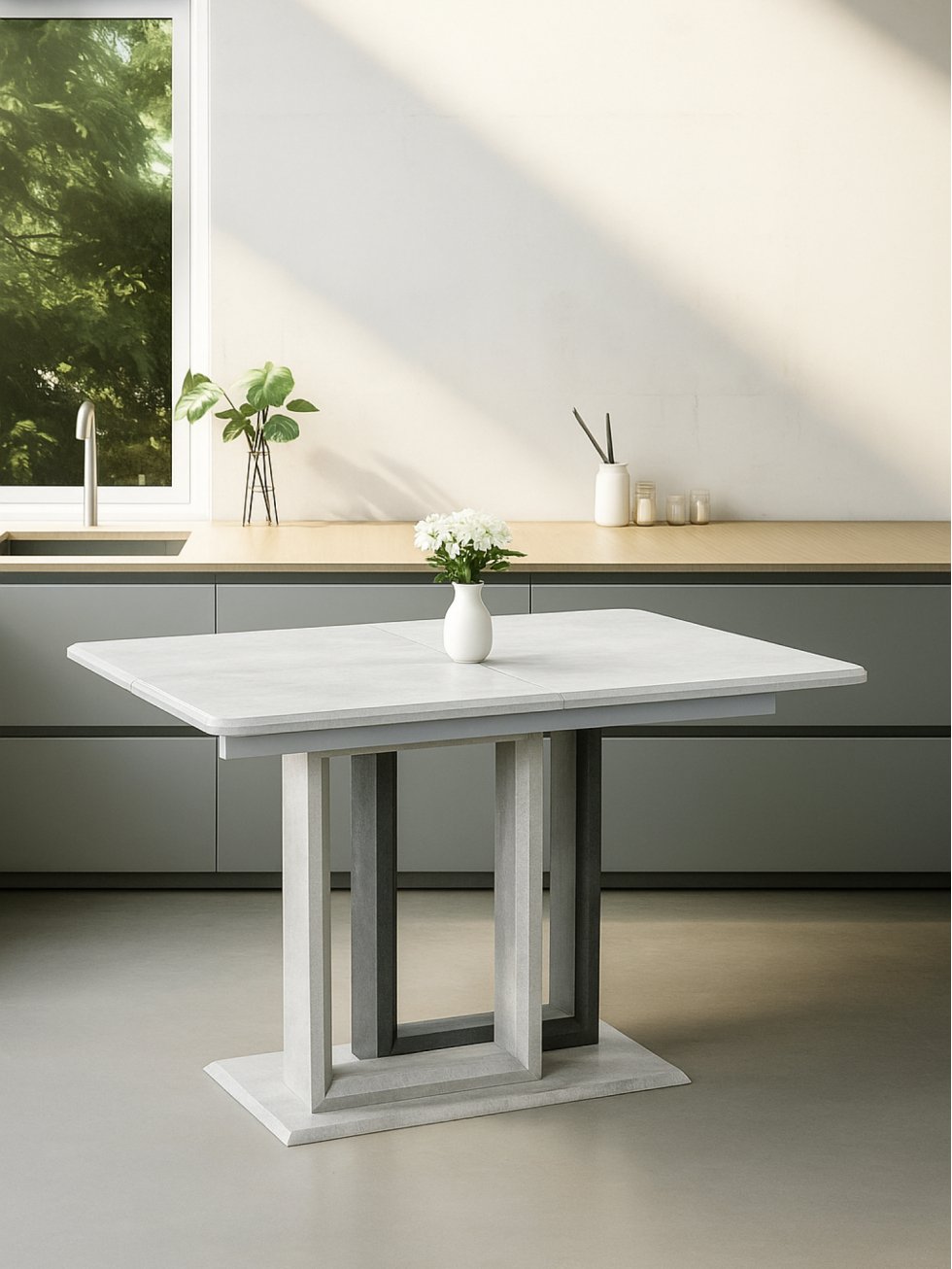 Стол на тумбе Санса 120 камень светлый / камень темный