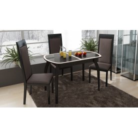 Стол обеденный  Ницца СМ-217.01.15 на деревянных ножках венге / кожа коричневая / стекло с рисунком бежевое