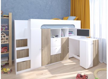 Кровать-чердак Астра 11 белый / дуб сонома