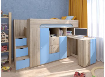 Кровать-чердак Астра 11 дуб сонома / голубой