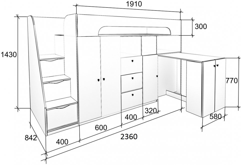 Кровать-чердак Астра 11 дуб сонома / розовый