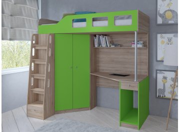 Кровать-чердак Астра 7 дуб сонома / салатовый