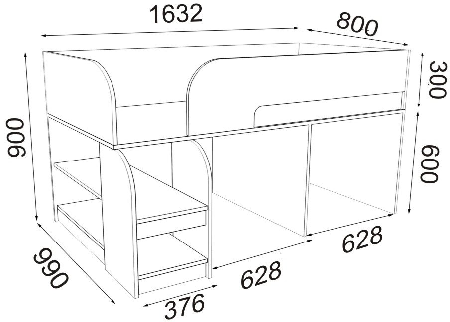Кровать-чердак Астра 9/7 белый / дуб молочный