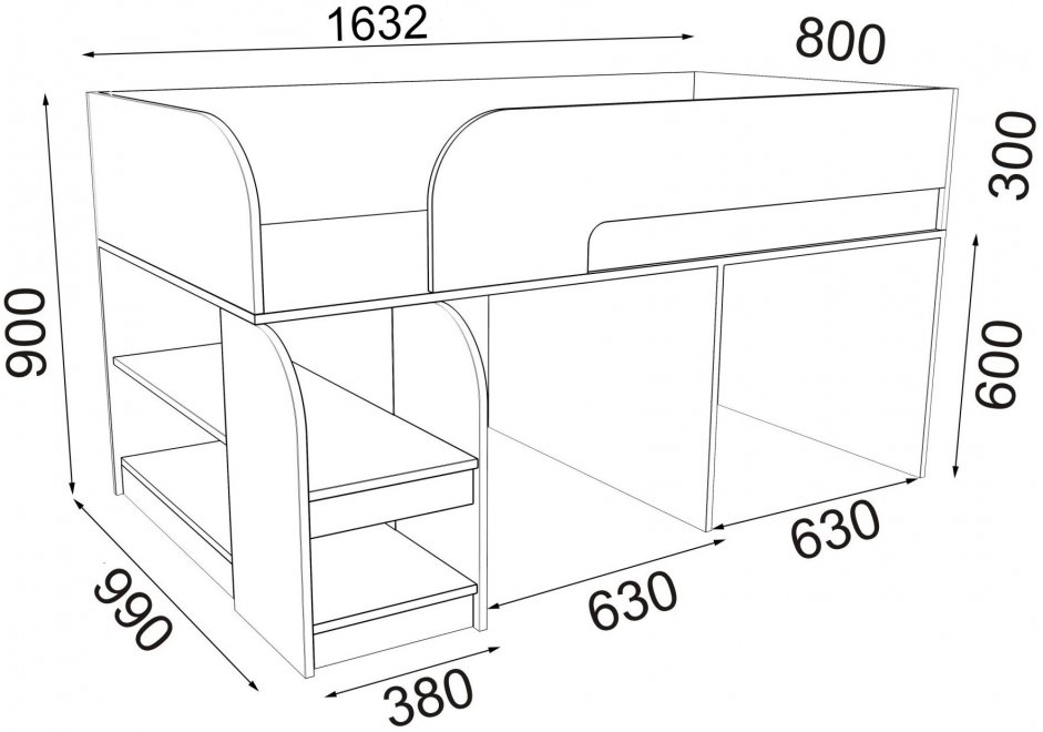 Кровать-чердак Астра 9/8 дуб молочный / венге