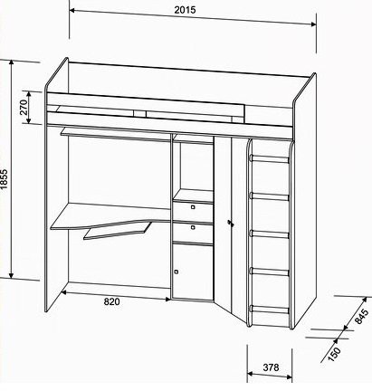 Кровать-чердак Астра дуб молочный / дуб молочный