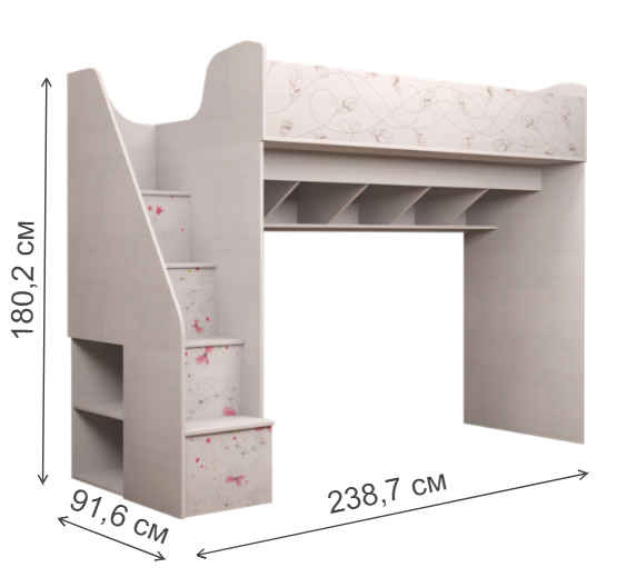 Кровать-чердак Принцесса 18 с лестницей лиственница сибиу