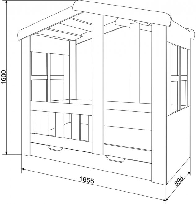 Кровать-домик Астра с ящиком белый / венге