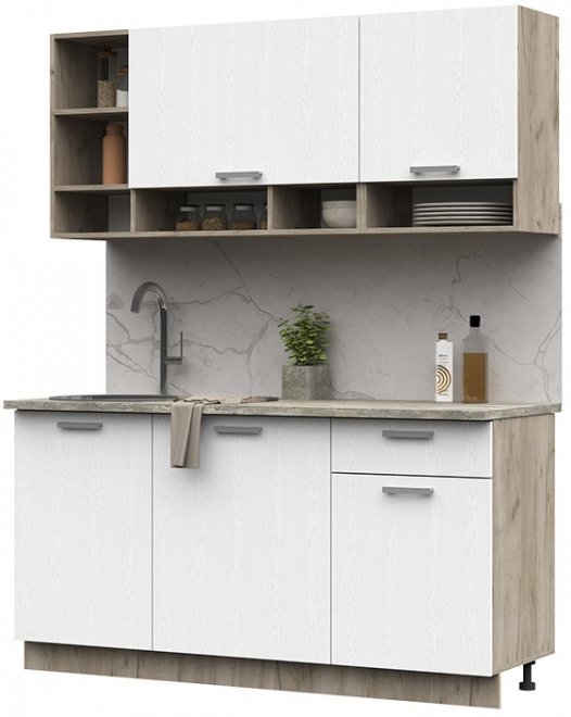 Кухня Ричмонд 1,6 белый / дуб крафт серый