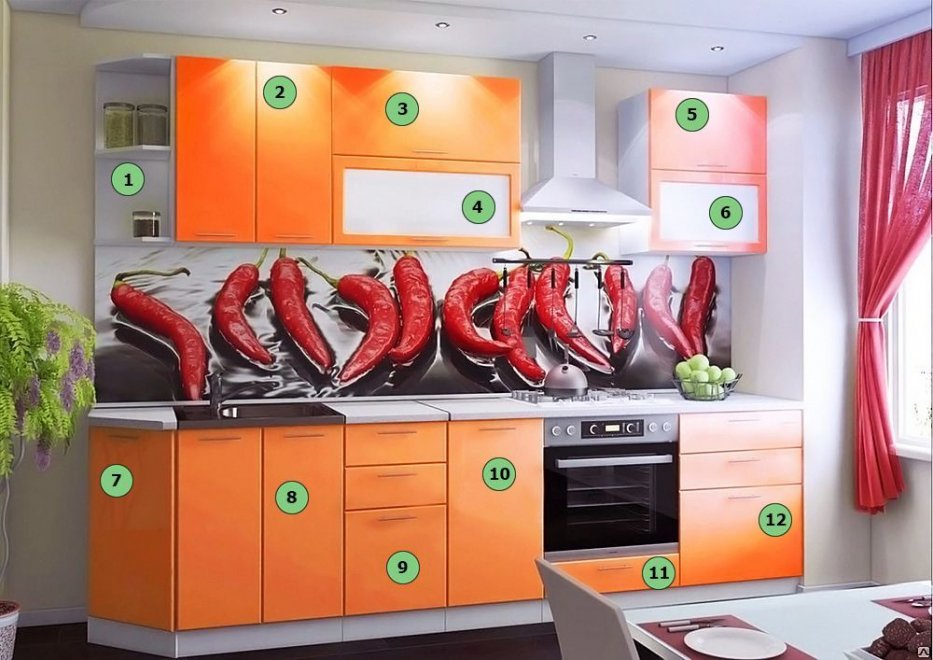 Готовая кухня Валерия-М комплектация 7 каркас белый, фасад оранжевый глянец