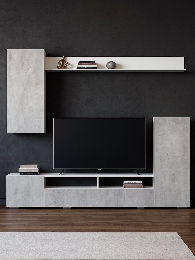 Готовая гостиная Oluwande белый / цемент светлый