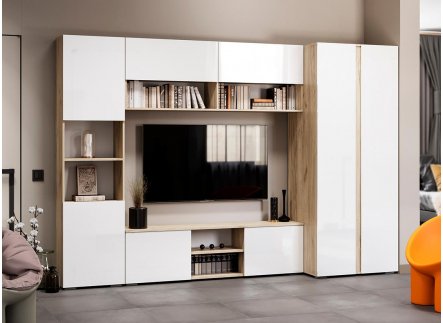 Модульная гостиная Алетра дуб крафт серый / глянец белый комплектация 1