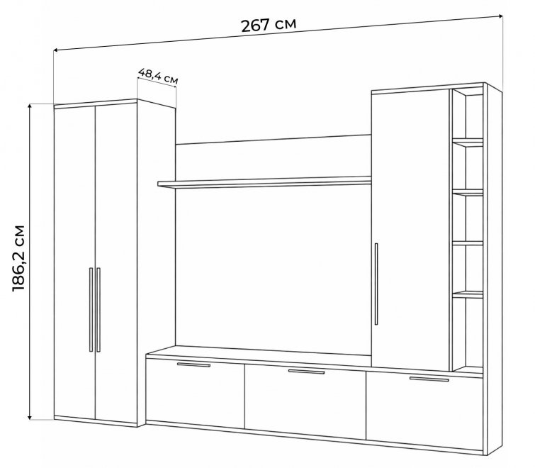Модульная гостиная Филеста шиншилла серая / дуб вотан комплектация 1