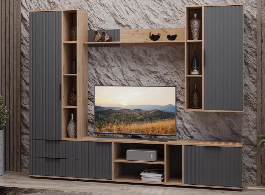 Модульная гостиная Хилтон дуб крафт золотой / графит матовый комплектация 1