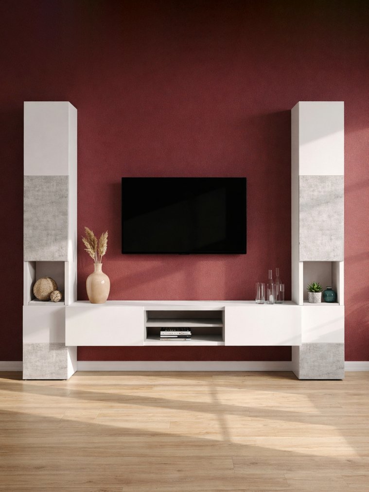 Модульная гостиная Лонгфорд комплектация 1 белый / бетон светлый