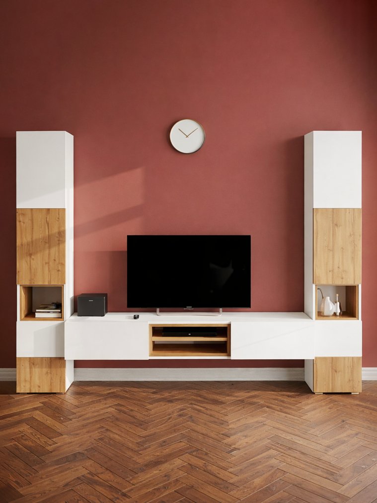 Модульная гостиная Лонгфорд комплектация 1 белый / дуб вотан