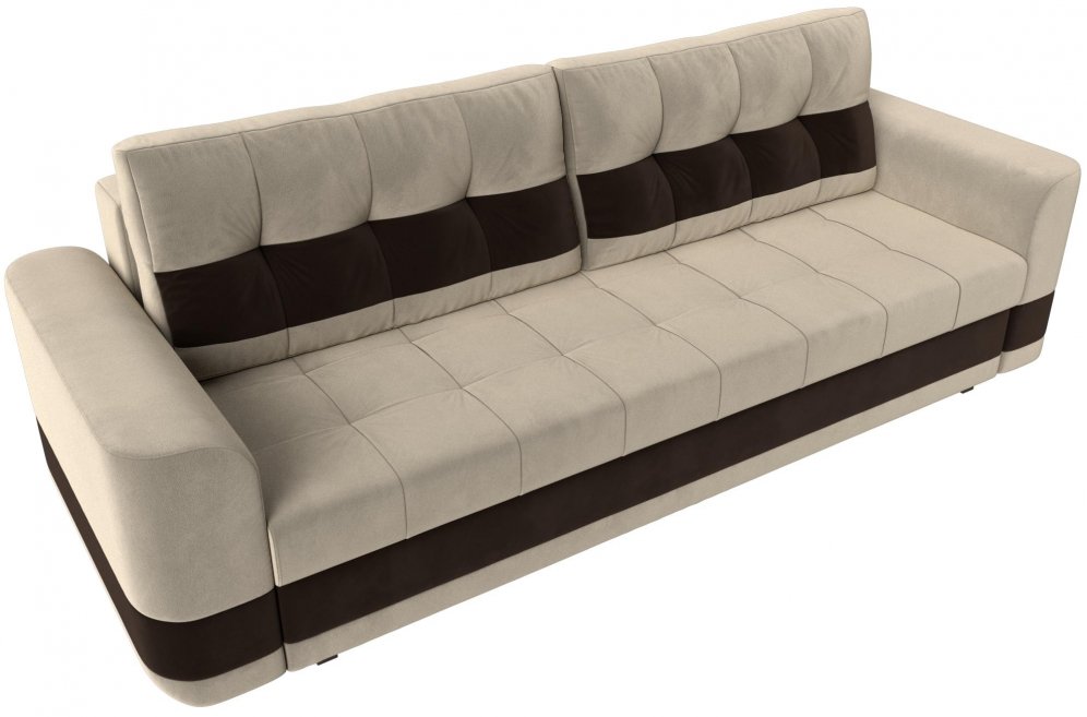 Диван Честер микровельвет бежевый / коричневый