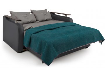 Диван-кровать Гранд Д160 аккордеон серая рогожка / черная экокожа