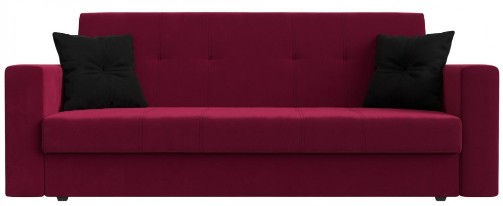 Диван Лига-016 микровельвет бордовый / декоративные подушки черные