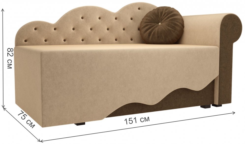Диван-тахта Тедди-1 микровельвет бежевый / коричневый