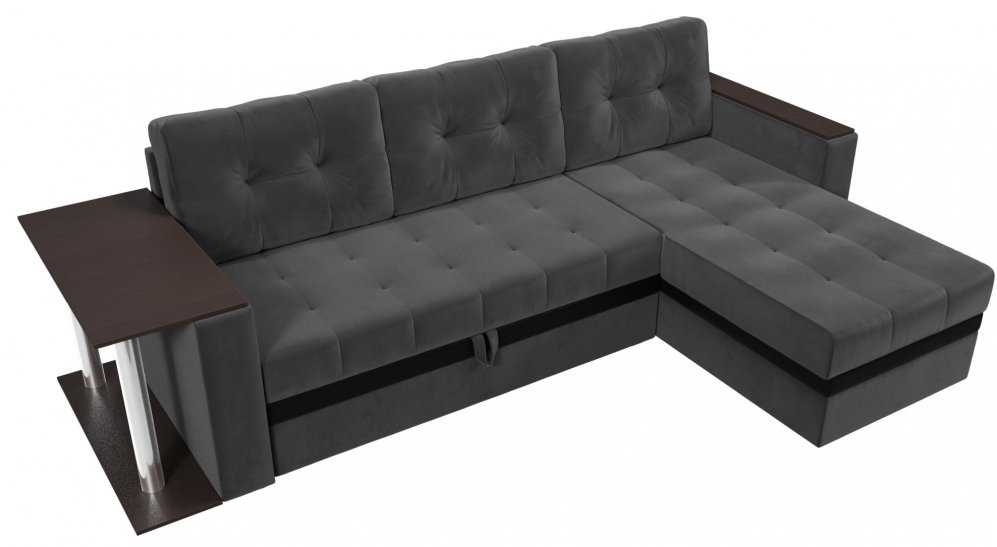 Диван угловой Дельта-Прайм М правый серый велюр
