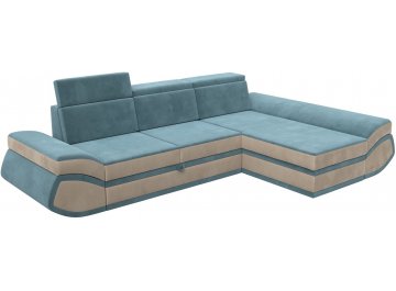 Диван-кровать Форум-032 правый велюр seven 113 бирюзовый / seven 729 бежевый