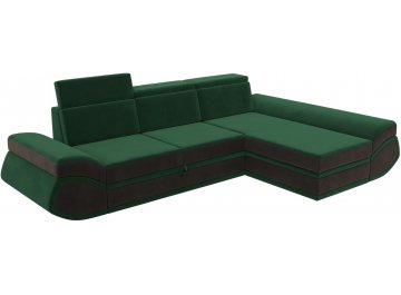 Диван-кровать Форум-032 правый велюр seven 626 зеленый / seven 727 коричневый