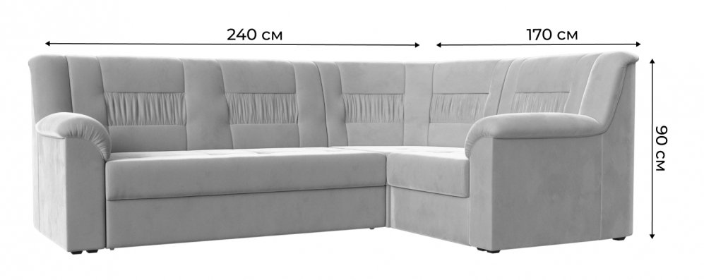 Диван угловой Карелия правый серый велюр