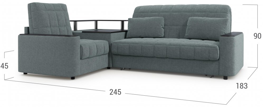 Диван угловой Moon Family 018/91Лн+Н30 Lux н+(1)65Пн 003571 левый со спальным местом 140 велюр серый 66-102