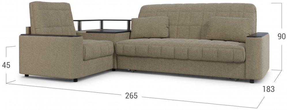 Диван угловой Moon Family 018/91Лн+Н30Сн+(1)65Пн 003583 левый со спальным местом 160 велюр коричневый 66-99