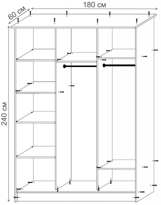 Шкаф-купе Комби-3 1800х2400х600 дуб беленый