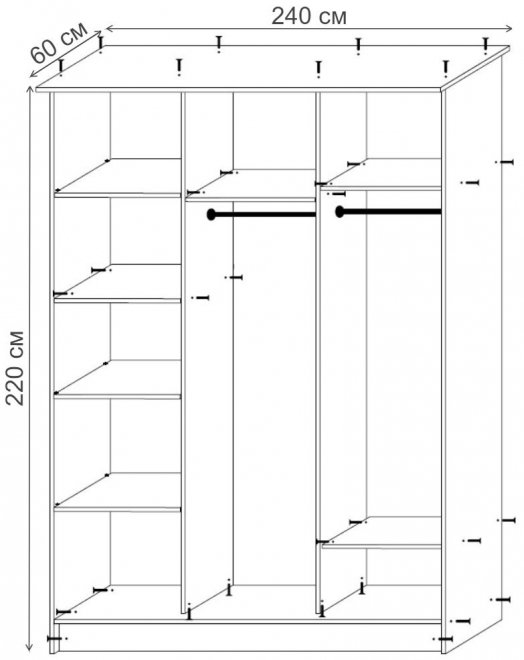 Шкаф-купе Комби-3 2400х2200х600 дуб беленый