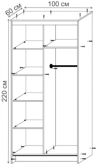 Шкаф-купе Миф-2 1000х2200х600 дуб беленый