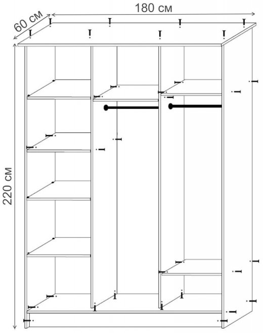 Шкаф-купе Миф-3 1800х2200х600 дуб беленый