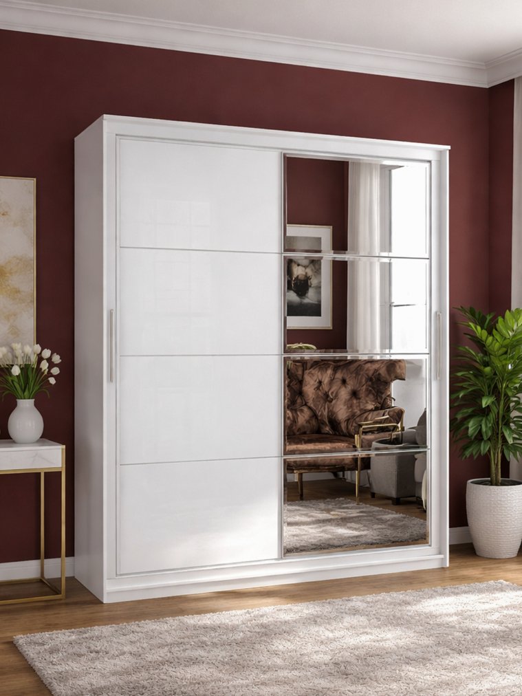 Шкаф-купе Москана-2 2 м анкор светлый / зеркало / лакобель белый