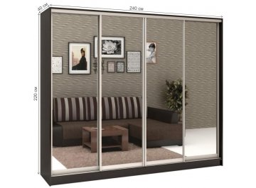Шкаф-купе с зеркалом Стандарт 4 ШК.012.2400-09 венге цаво / серебро матовое