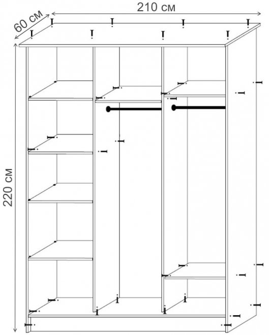 Шкаф-купе Зеркало-3 2100х2200х600 дуб беленый