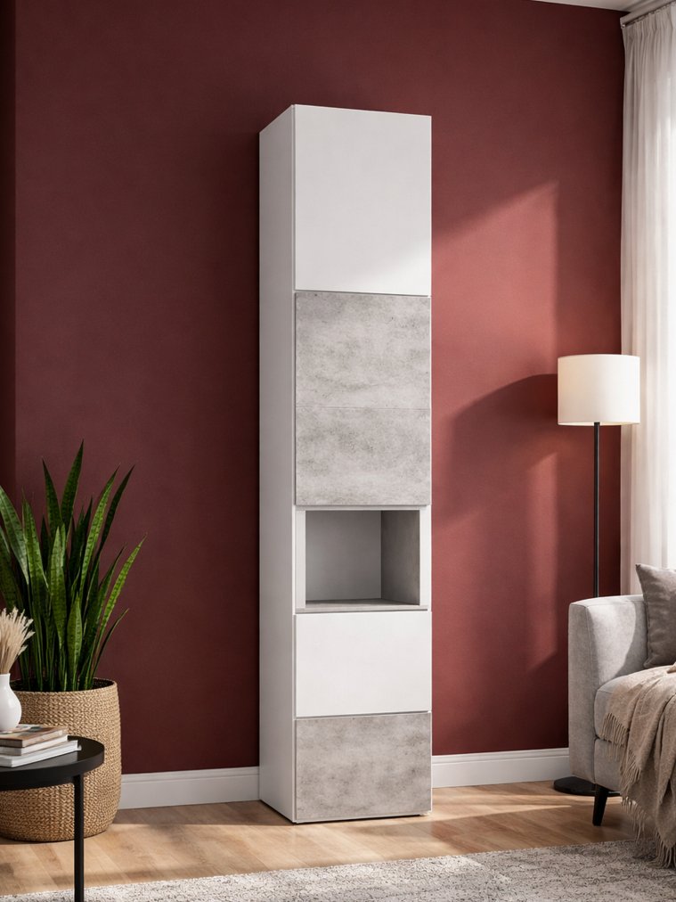 Стеллаж Лонгфорд белый / бетон светлый