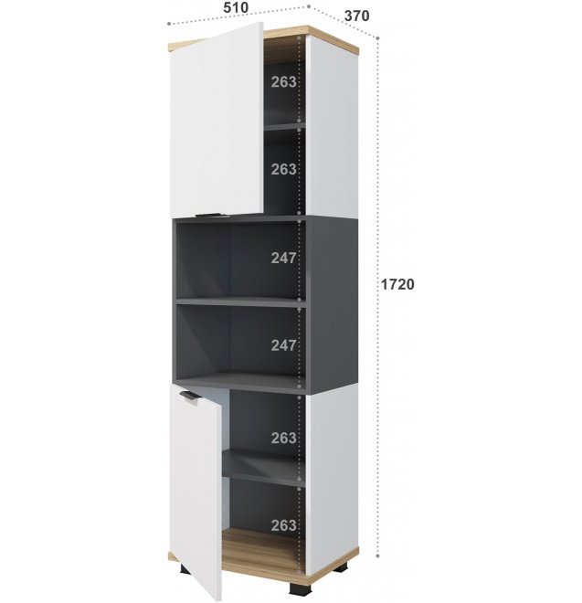 Стеллаж Скайлайт СЛ-4К блэквуд ячменный / графит / белый / меренга