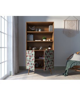 Книжный шкаф Воаб с дверками орех / принт 26
