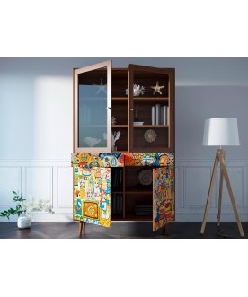 Книжный шкаф Воаб орех / принт 1