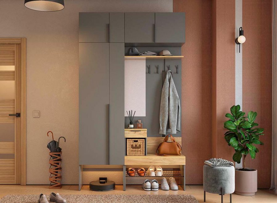 Модульная прихожая Баско К6 графит / дуб крафт золотой комплектация 6