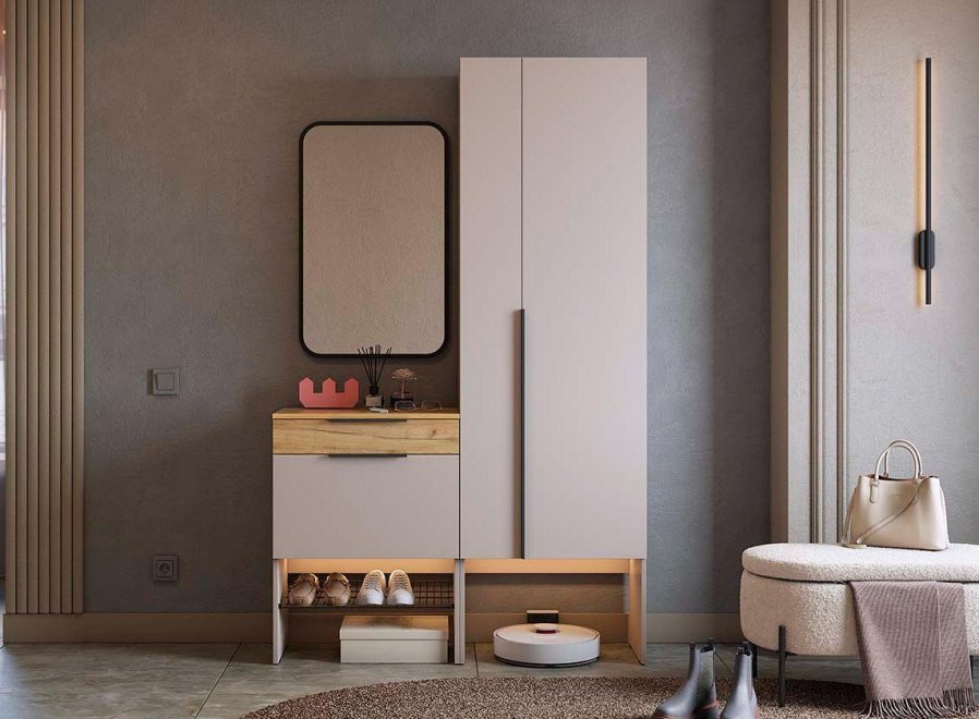 Модульная прихожая Баско К8 кашемир / дуб крафт золотой / черный комплектация 8