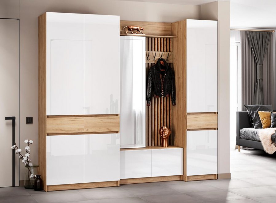 Модульная прихожая Молд комплектация 1 дуб крафт золотой / глянец белый