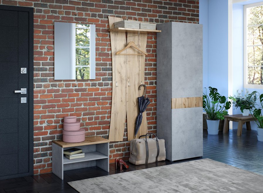 Модульная прихожая Римини R-32 дуб ватан / бетон чикаго комплектация 3