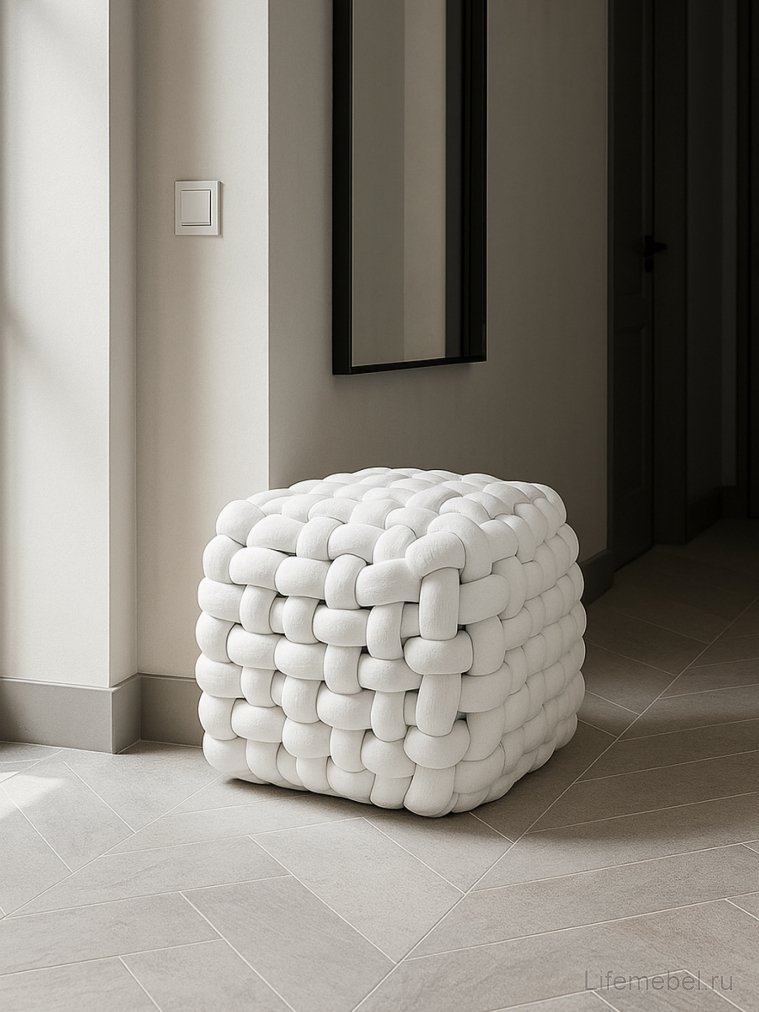Пуф Akura-П белый велюр