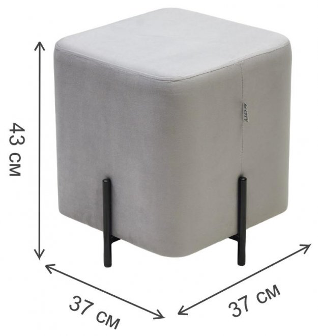 Пуф Феликс квадратный велюр светло-серый BM-4 / черный