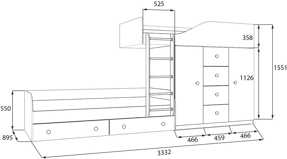 Двухъярусная кровать Астра 6 дуб сонома / салатовый