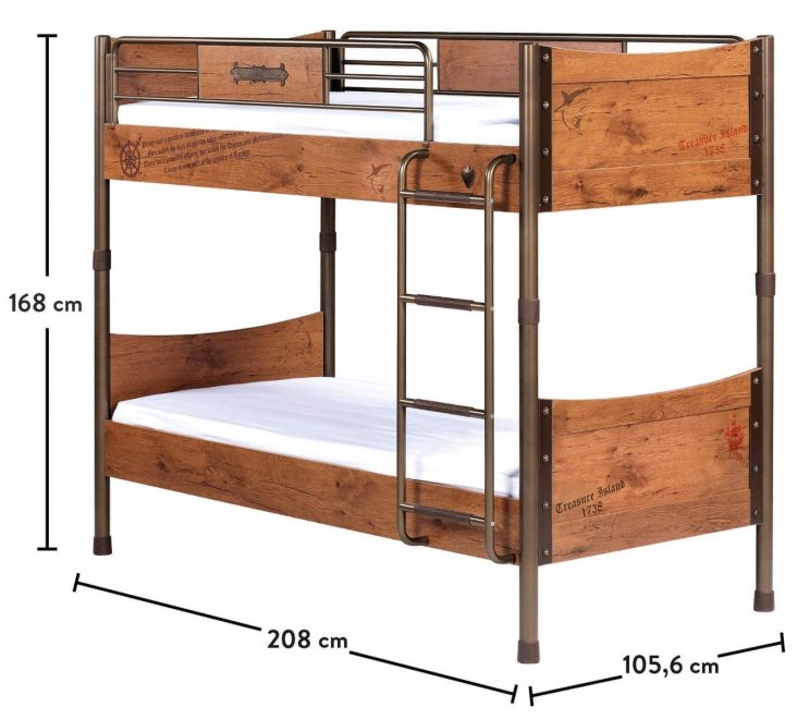 Двухъярусная кровать-корабль Pirate 90х200 орех