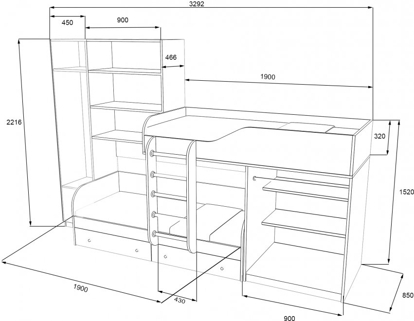 Двухъярусная кровать Лео белый / дуб сонома